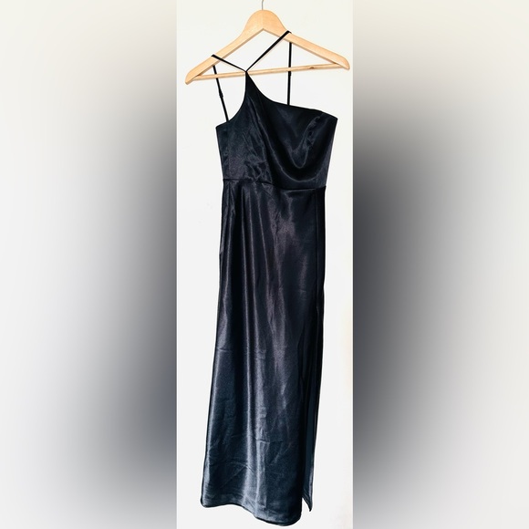 Birdy Grey Kensie Dress Women’s Elegant Shiny Satin Black One-Shoulder Sz Small - Picture 3 of 9